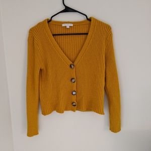 Yellow cropped button front cardigan